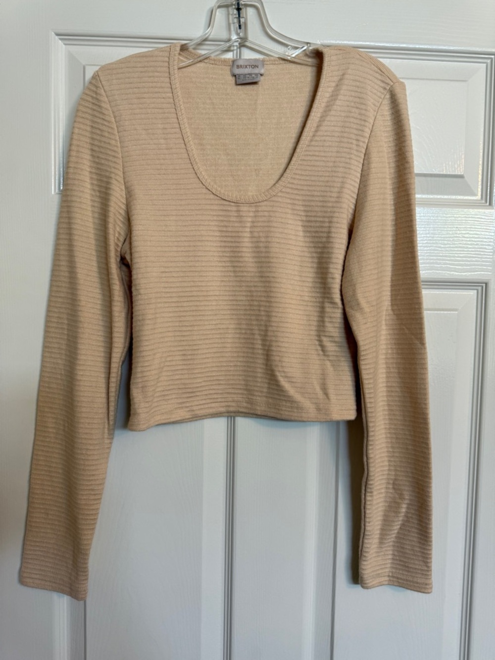 Brixton Ribbed Scoop Neck Long Sleeve Knit Top Beige Size Woman S or Kids XL
